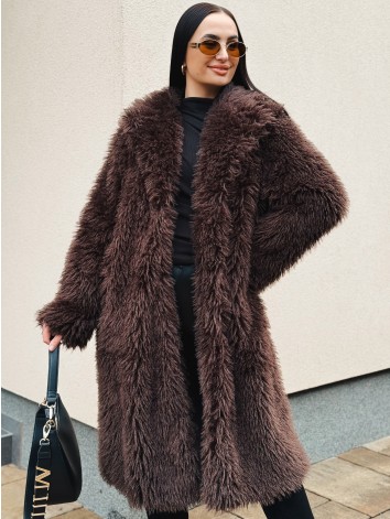 Exkluzívny dlhý hnedý ovečkový kožuch Marbella