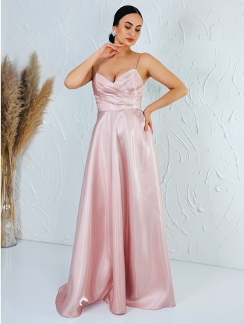 Exluzívne dámske lesklé spoločenské ružové šaty s vreckami Megan