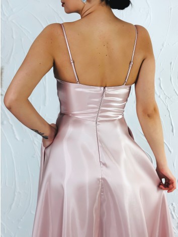 Exluzívne dámske lesklé spoločenské ružové šaty s vreckami Megan