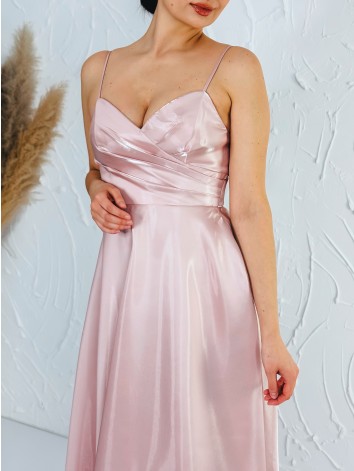 Exluzívne dámske lesklé spoločenské ružové šaty s vreckami Megan