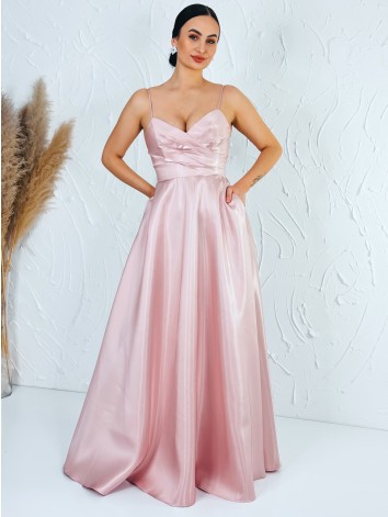 Exluzívne dámske lesklé spoločenské ružové šaty s vreckami Megan