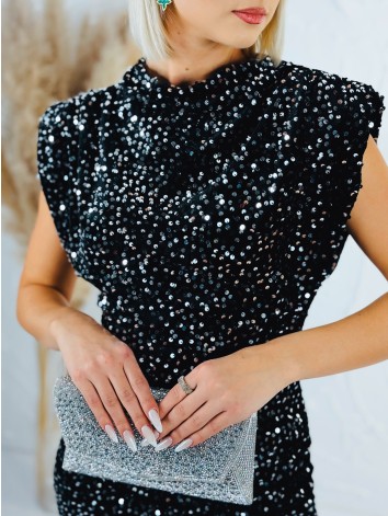 Flitrované dámske čierno-strieborné šaty Alexia