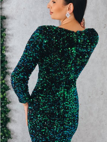 Luxusné flitrované dlhé spoločenské šaty s véčkovým výstrihom - zelené