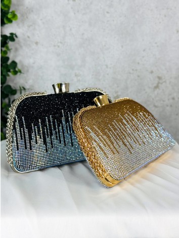 Luxusná dámska spoločenská kabelka s kamienkami a dvoma remienkami - čierna