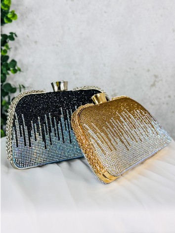 Luxusná dámska spoločenská kabelka s kamienkami a dvoma remienkami - zlatá