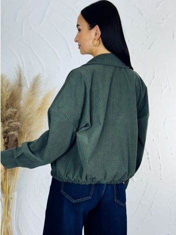 Menčestrová dámska bunda s vreckami - khaki