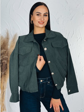 Menčestrová dámska bunda s vreckami - khaki