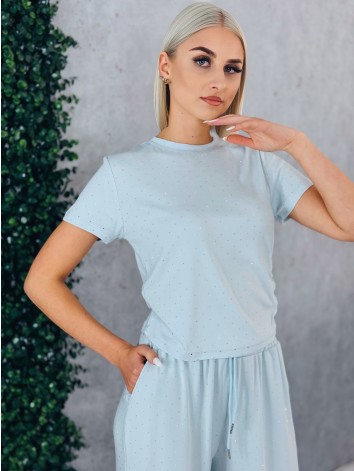 Modrý elastický dvojdielny komplet s kamienkami QUEEN