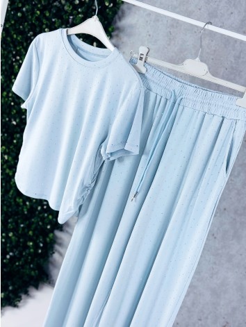 Modrý elastický dvojdielny komplet s kamienkami QUEEN