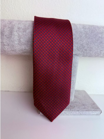Pánska modro-červená saténová úzka kravata s  bodkovaným vzorom