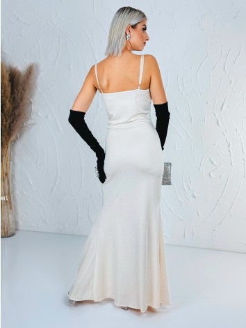 Priliehavé šaty na svadbu alebo na ples s kamienkami - maslové