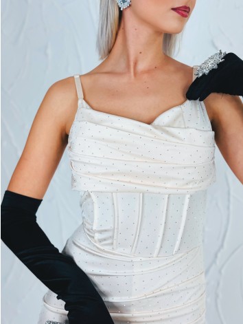 Priliehavé šaty na svadbu alebo na ples s kamienkami - maslové