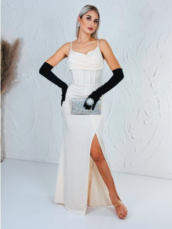 Priliehavé šaty na svadbu alebo na ples s kamienkami - maslové