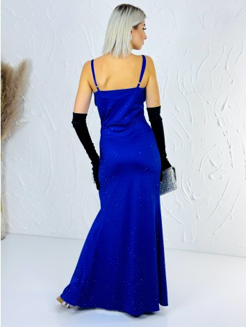 Priliehavé šaty na svadbu alebo na ples s kamienkami - modré