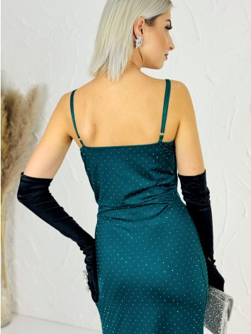 Priliehavé šaty na svadbu alebo na ples s kamienkami - zelené