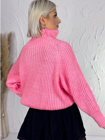 Ružový dámsky hrubý rolákový sveter v oversize strihu 2