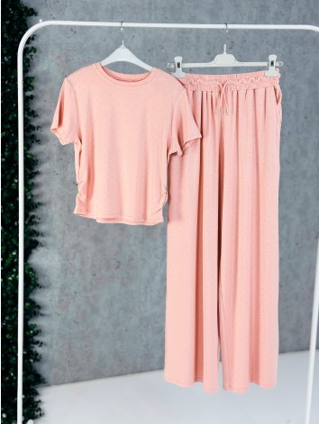 Ružový elastický dvojdielny komplet s kamienkami QUEEN