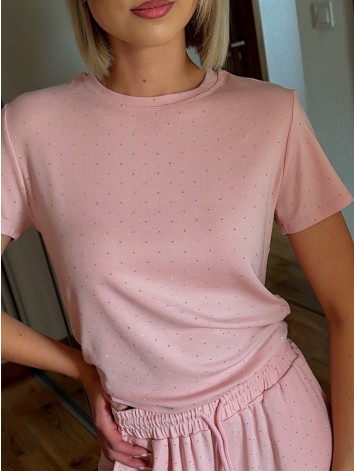 Ružový elastický dvojdielny komplet s kamienkami QUEEN