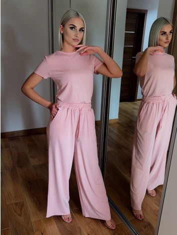 Ružový elastický dvojdielny komplet s kamienkami QUEEN