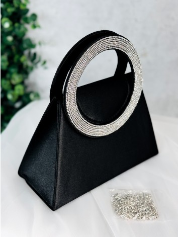 Saténová spoločenská kabelka s ozdobnými kamienkami - čierna