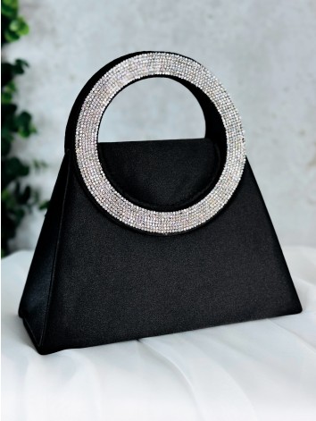 Saténová spoločenská kabelka s ozdobnými kamienkami - čierna