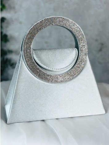 Saténová spoločenská kabelka s ozdobnými kamienkami - strieborná