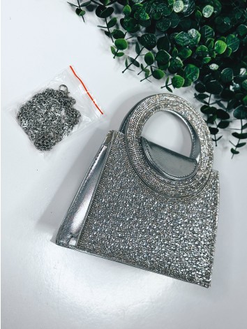 Strieborná spoločenská kabelka s ozdobnými kamienkami