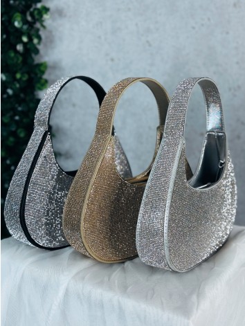 Trblietavá dámska spoločenská kabelka s výrazným leskom - zlatá