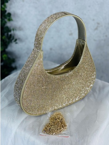 Trblietavá dámska spoločenská kabelka s výrazným leskom - zlatá