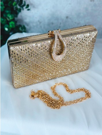 Zlatá dámska spoločenská kabeka s kamienkami Lusy