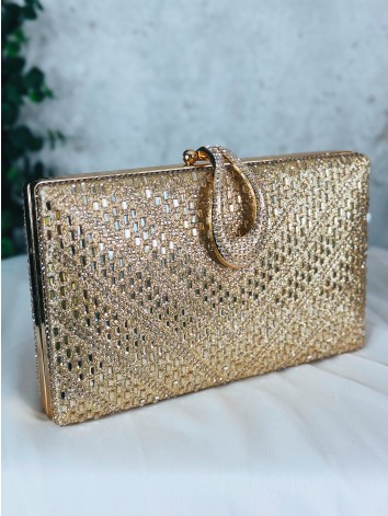 Zlatá dámska spoločenská kabeka s kamienkami Lusy