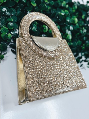 Zlatá spoločenská kabelka s ozdobnými kamienkami