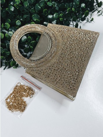 Zlatá spoločenská kabelka s ozdobnými kamienkami