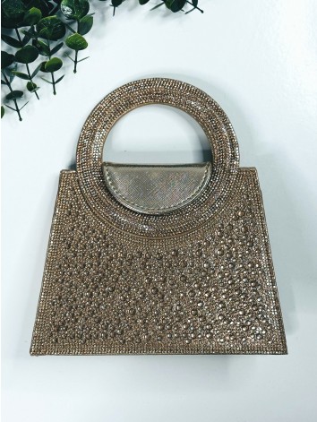 Zlatá spoločenská kabelka s ozdobnými kamienkami