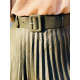 Khaki koženková plisovaná sukňa s opaskom