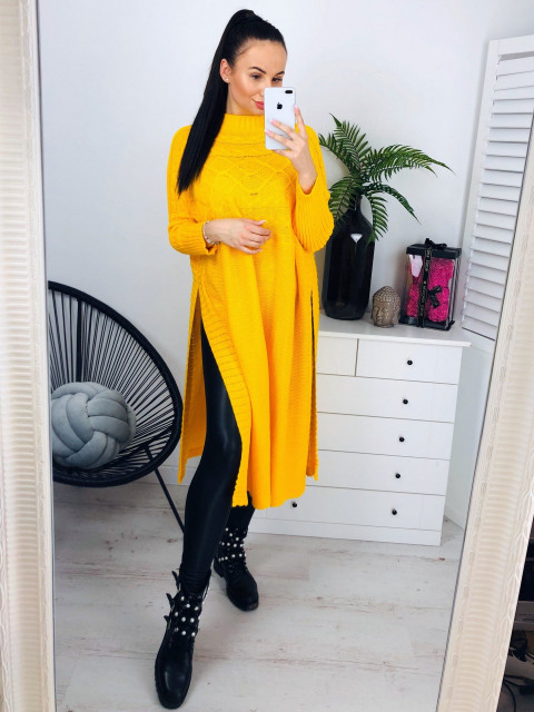 Dámsky predĺžený žltý sveter