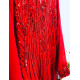 Dlhé červené spoločenské šaty s opaskom