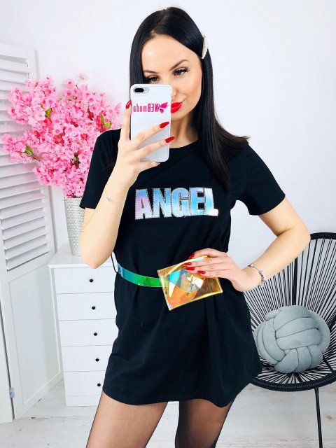 Čierne tričkové šaty ANGEL s opaskovou kabelkou