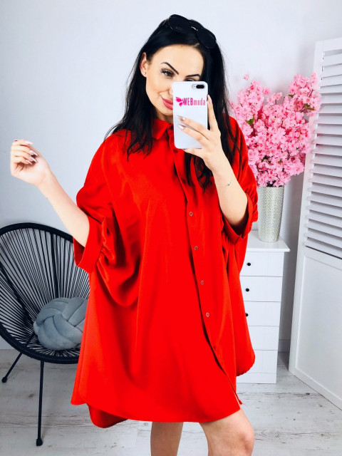 Oversize červené košeľové šaty