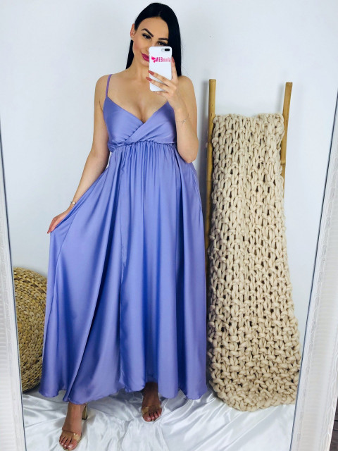 Dámské dlhé fialové saténové šaty 
