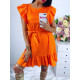 Dámske oranžové volánikové šaty s viazaním v páse