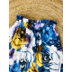 Saténová modrá kvetovaná dlhá sukňa