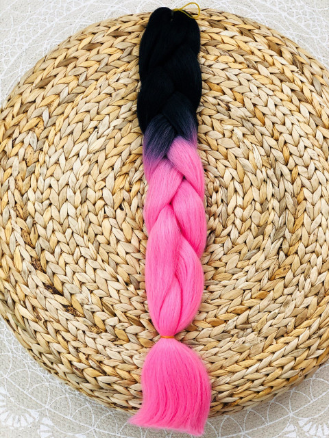 Čierno-ružový pletený kanekalon