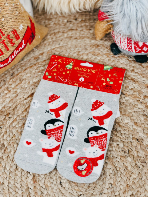 Vianočné termo sivé ponožky Ho Ho Ho
