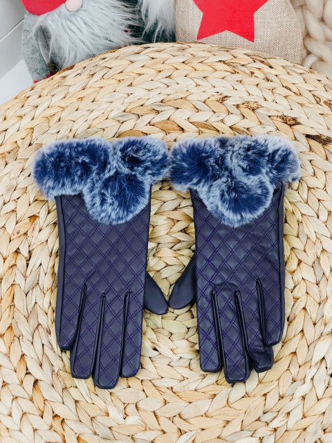 Dámske kožené fialové rukavice s kožušinkou