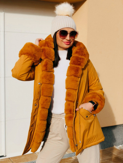Žltá zimná zateplená bunda s kapucňou