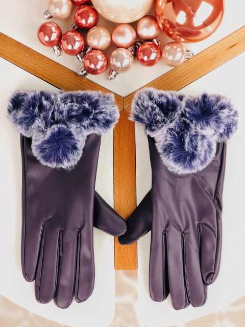 Fialové kožené rukavice s kožušinou Aria