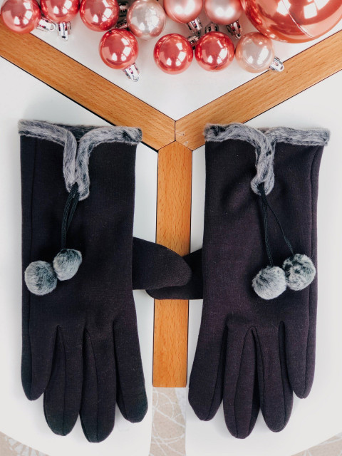 Dámske tmavé hnedé rukavice s brmbolcami
