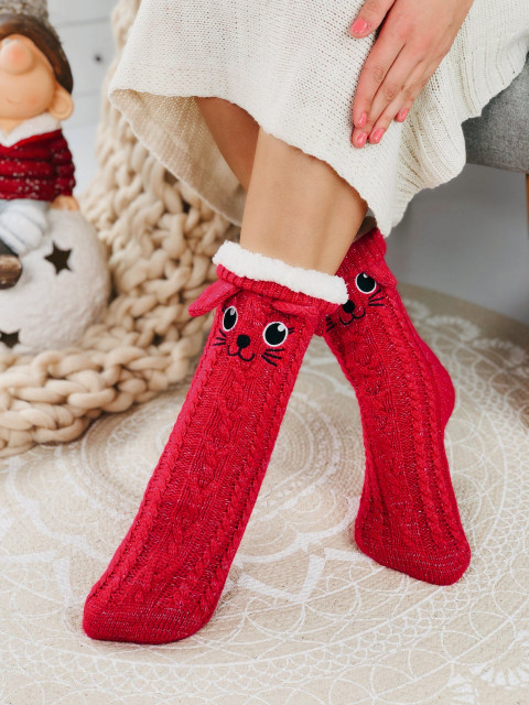 Ružové zateplené vianočné ponožky s uškami