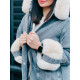 Dámska zateplená riflová bunda s kapucňou sivá